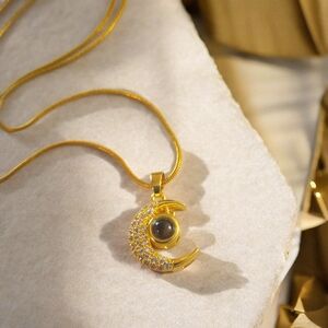 Gold Crescent Moon Pendant Necklace